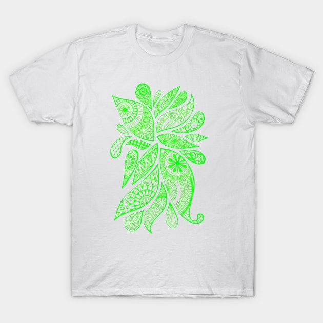 Abstract Zentangle Swirls Design (green on white) T-Shirt by calenbundalas